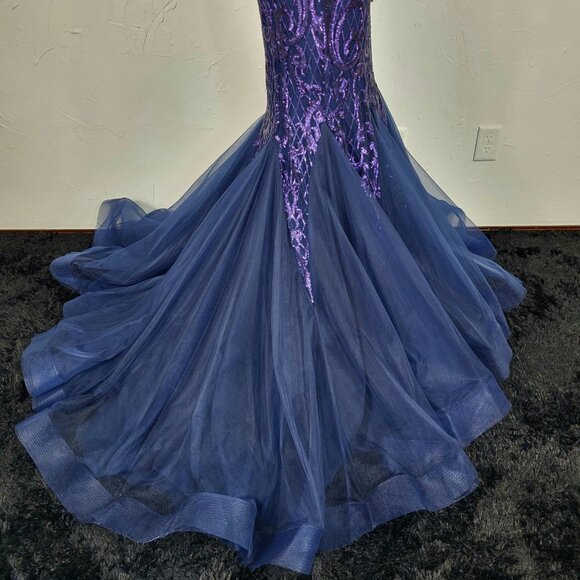 NWT~$695~AVA PRESLEY~8/10~NAVY PURPLE SEQUIN MERMAID PROM PAGEANT FORMAL DRESS - Picture 8 of 16